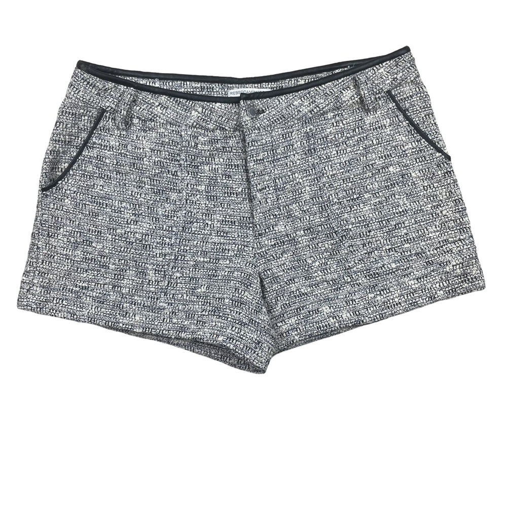 Rebecca Minkoff Tweed Shorts Faux Leather Trim Gray Blue Size 8
